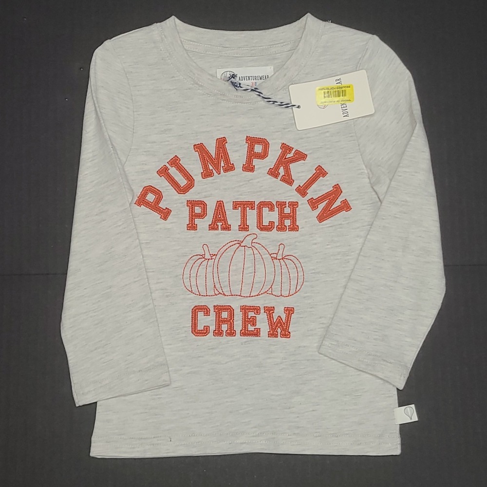 NWT Adventurewear Fall Boutique Shirt Sz 2 PUMPKIN PATCH CREW Gray Long Sleeve